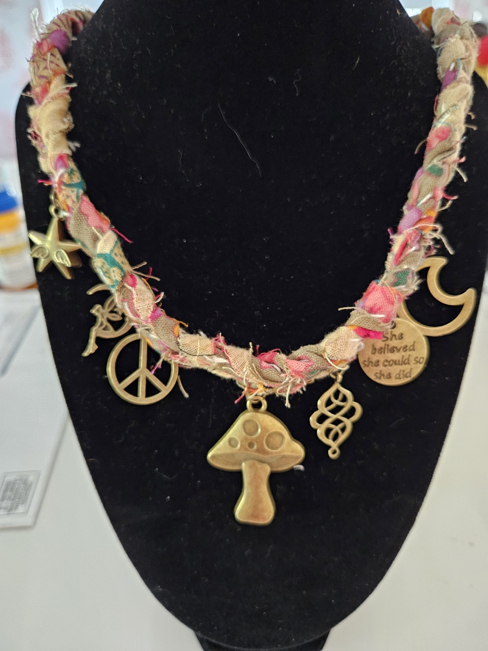 Bohemian Pink & Tan Mushroom Charm Necklace - Inspirational Women's Jewelry
